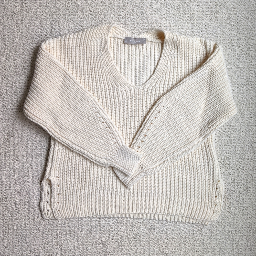 NEW Everlane Texture Cotton V-Neck Sweater Small